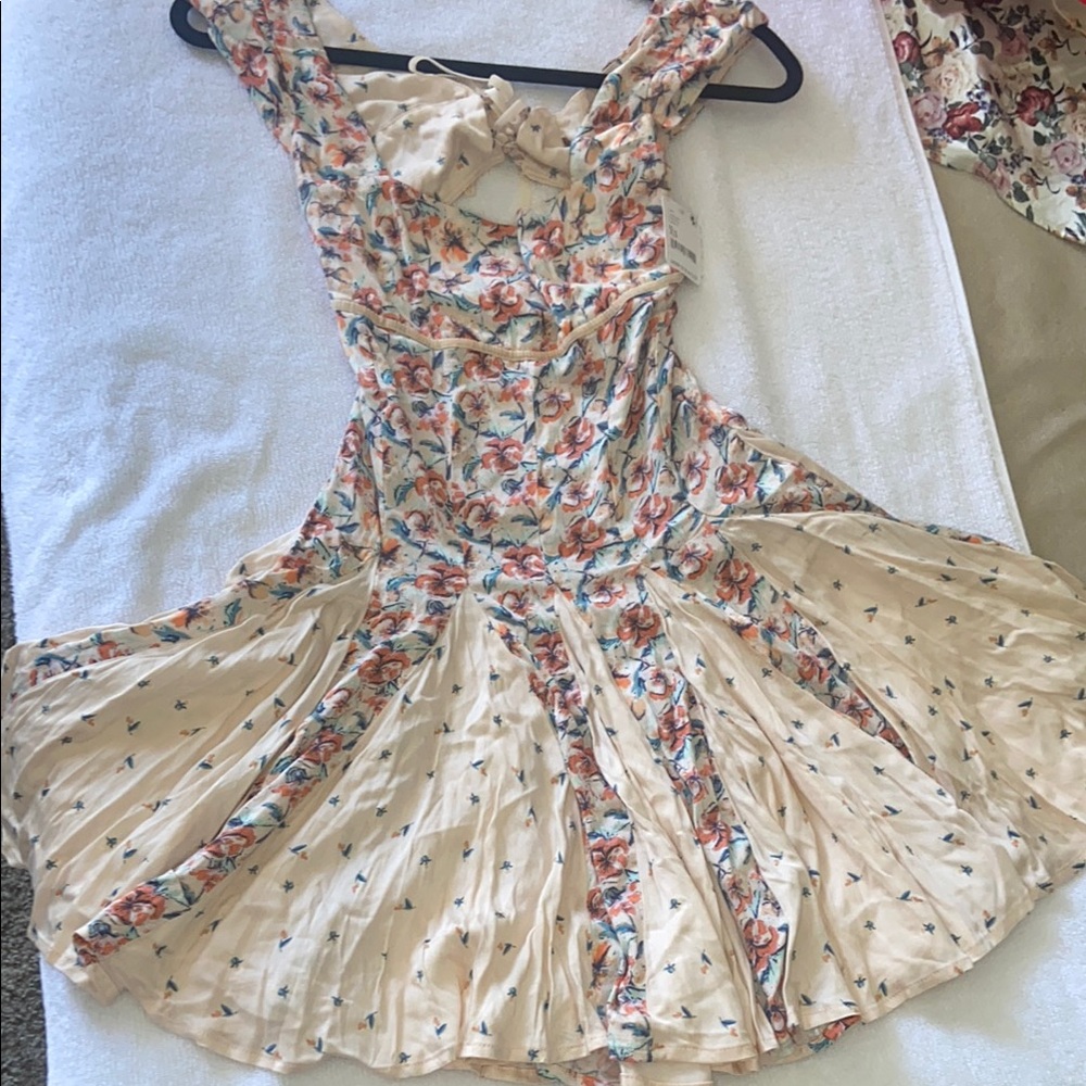 Free People Floral Midi Dress - Cream and Pink
